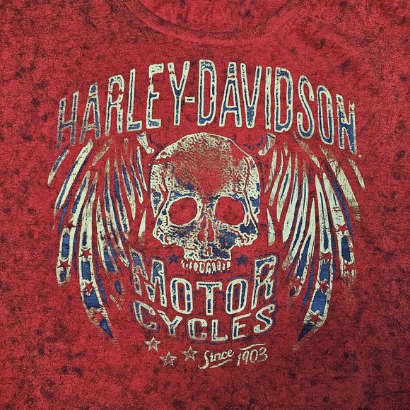 Harley Davidson Tshirt Womens Medium Orlando Red Skull Wings Biker Angel Sexy - Picture 2 of 8
